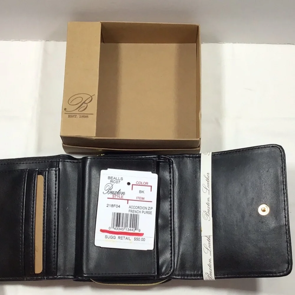 Buxton Black Wallet Compact Leather Design